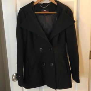 Black hooded peacoat